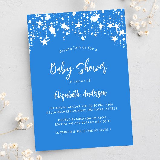 Invitation Carte Postale Bright blue stars garçon baby shower