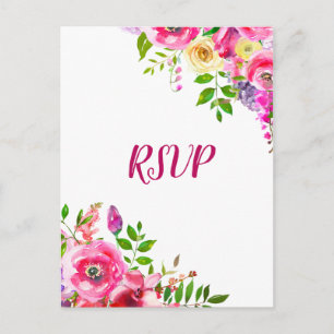 Invitation Carte Postale Bright Floral Bold rose printemps Botanique RSVP