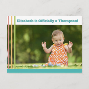 Invitation Carte Postale Bright Modern Stripes Adoption Annonce