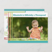 Invitation Carte Postale Bright Modern Stripes Adoption Annonce (Devant / Derrière)