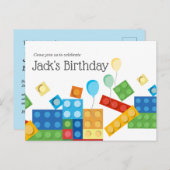 Invitation Carte Postale briques de construction, bloc, brique de jouets (Devant / Derrière)