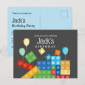Invitation Carte Postale briques de construction, bloc, brique de jouets (Devant / Derrière)