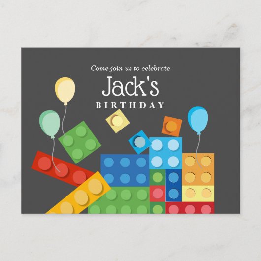 Invitation Carte Postale briques de construction, bloc, brique de jouets (Devant)
