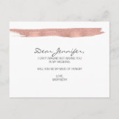 Invitation Carte Postale Brosse d'or Rose moderne Be My Maid of Honor (Dos)