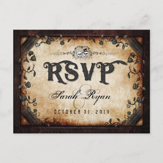 Invitation Carte Postale Brown Gothique Halloween Squelette Correspondant M (Devant)