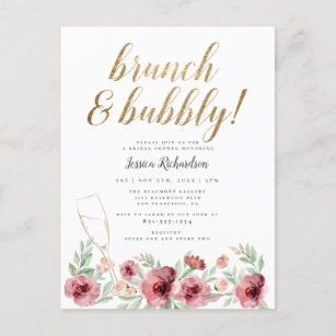 Invitation Carte Postale Brunch & Bubbly  Fête de l'mariée florale d'aquare