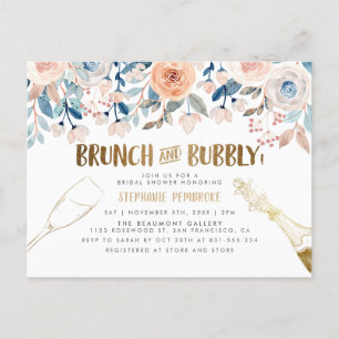 Invitation Carte Postale Brunch & Bubbly  Fête de l'mariée Gold & Watercolo