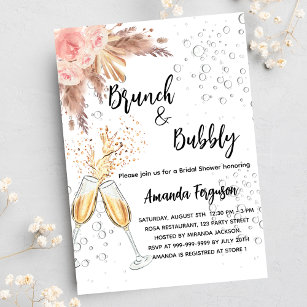 Invitation Carte Postale Brunch Bubbly Fête des mariées blush pampas herbe