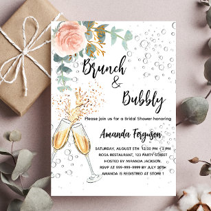 Invitation Carte Postale Brunch Bubbly Fête des mariées rose or fleuri