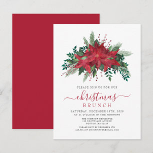 Invitation Carte Postale Brunch de Noël aux fleurs de poinsettia rouge élég