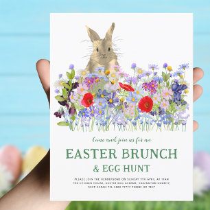 Invitation Carte Postale Brunch de Pâques Chasse aux Oeufs Cute Bunny Flora