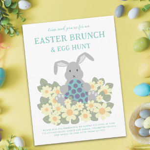 Invitation Carte Postale Brunch de Pâques et chasse aux oeufs Cute Bunny Fl