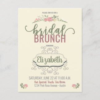 Invitation Carte Postale Brunch nuptiale Douche Rose Vintage