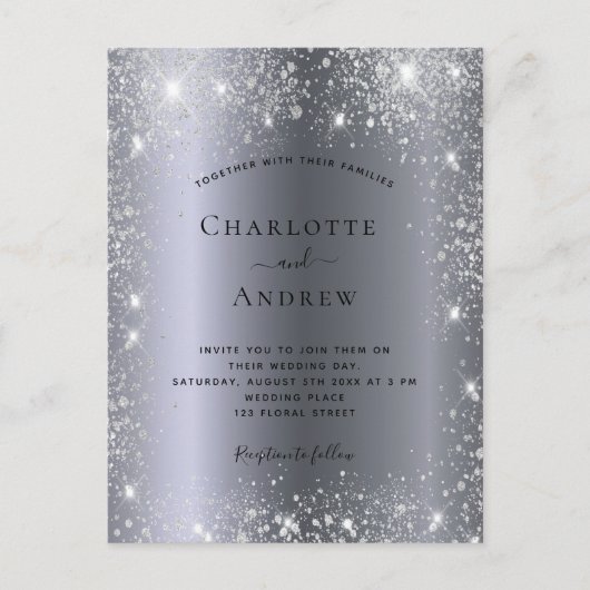 Invitation Carte Postale Budget argent parties scintillant métal élégant ma (Devant)