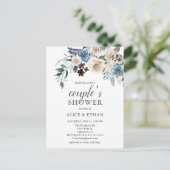 Invitation Carte Postale Budget Boho Blue Neutral Couples de fleurs Douche (Debout devant)