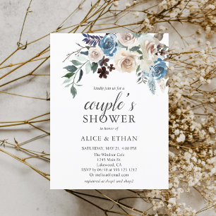Invitation Carte Postale Budget Boho Blue Neutral Couples de fleurs Douche