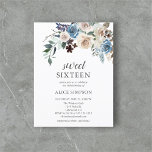 Invitation Carte Postale Budget Boho Dusty Blue Beige Fleurs Douce 16<br><div class="desc">Boho bleu poussiéreux et beige fleurs neutres avec feuilles séchés.</div>