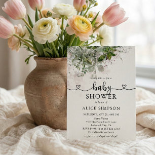 Invitation Carte Postale Budget Boho Greenery Fête des mariées Coeur Script