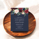 Invitation Carte Postale Budget Boho Navy Blue Burgundy Floral Mariage<br><div class="desc">Boho Navy Blue et faire-part de mariage floral bordeaux.</div>
