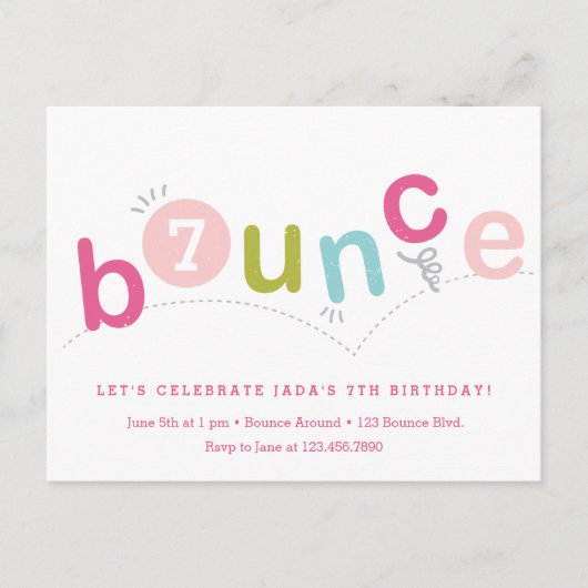 Invitation Carte Postale Budget Bounce Girls Anniversaire (Devant)