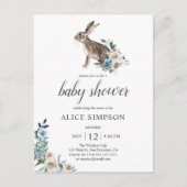 Invitation Carte Postale Budget Bunny Boho Dusty Blue Flower Baby shower (Devant)