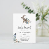 Invitation Carte Postale Budget Bunny Boho Dusty Blue Flower Baby shower da (Debout devant)