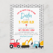 Invitation Carte Postale Budget Construction Véhicules Garçon Anniversaire  (Devant)