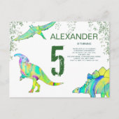 Invitation Carte Postale Budget de la fête du 5e anniversaire de Dinosaur (Devant)