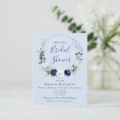 Invitation Carte Postale Budget Dusty Blue Botanical Floral Fête des mariée (Debout devant)