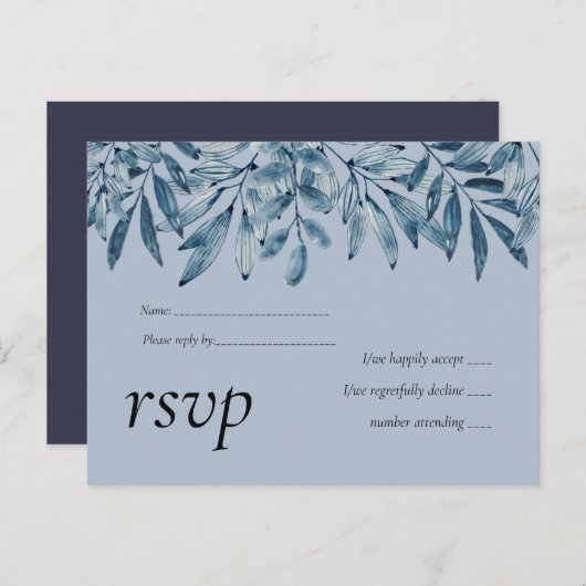 Invitation Carte Postale Budget DUSTY BLUE Foliage Mariage RSVP (Devant / Derrière)