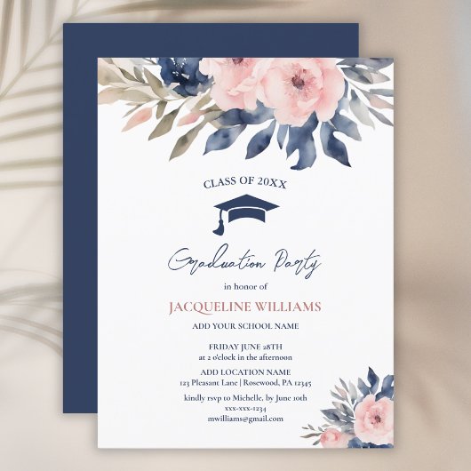 Invitation Carte Postale Budget Floral Graduation 2025