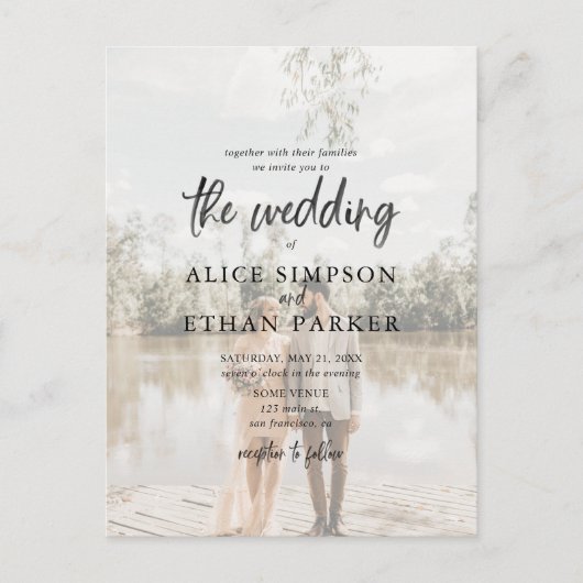 Invitation Carte Postale Budget Moderne Décontracté Brush Script Photo Mari (Devant)