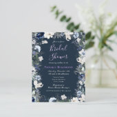 Invitation Carte Postale Budget Moderne Fête des mariées florale bleu marin (Debout devant)