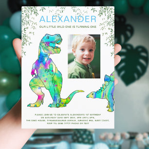 Invitation Carte Postale Budget pour la fête du 1er anniversaire de Dinosau