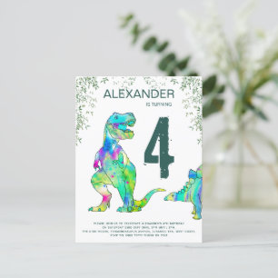 Invitation Carte Postale Budget pour une fête d'anniversaire de T-Rex color