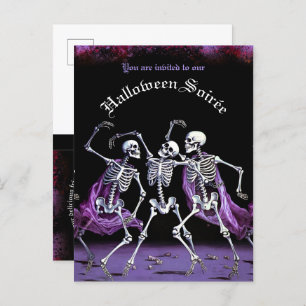 Invitation Carte Postale Budget Purple Dancing Skeletons Adultes Halloween