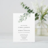 Invitation Carte Postale Budget Rustique Verdure Mariage d'olive (Debout devant)