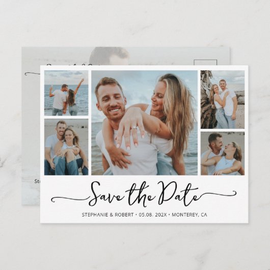 Invitation Carte Postale Budget Typographie Mariage Enregistrer La Date (Devant / Derrière)