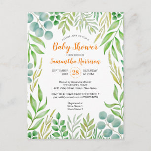 Invitation Carte Postale Budget Verdure Foliage Automne Baby shower botaniq