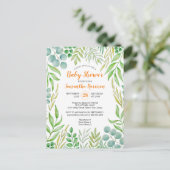 Invitation Carte Postale Budget Verdure Foliage Automne Baby shower botaniq (Debout devant)