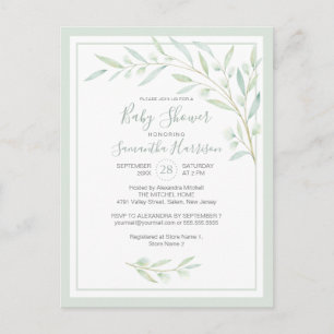Invitation Carte Postale Budget Vert Botanique Élégant Baby shower Sage