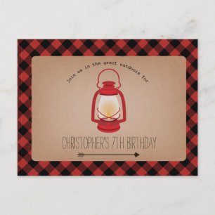 Invitation Carte Postale Buffalo Plaid Red Lantern Camping Anniversaire