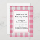Invitation Carte Postale Buffle rose Plaid Anniversaire (Devant / Derrière)