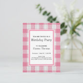 Invitation Carte Postale Buffle rose Plaid Anniversaire (Debout devant)