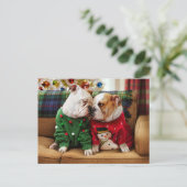 Invitation Carte Postale Bulldogs de Noël en pulls (Debout devant)