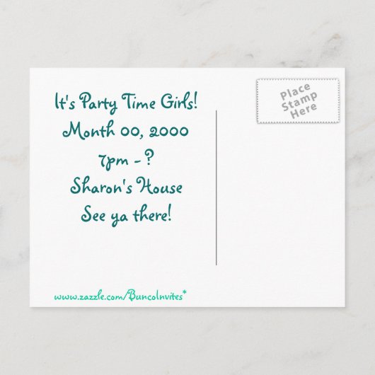 Invitation Carte Postale Bunco Babe (Dos)