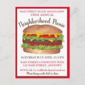 Invitation Carte Postale Burger Hamburger Cheeseburger Pique-nique Cookout  (Devant)