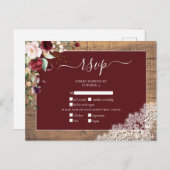 Invitation Carte Postale Burgundy Blush Botanical Lace Bois Mariage RSVP (Devant / Derrière)