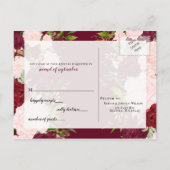 Invitation Carte Postale Burgundy Blush or Floral Monogramme Mariage rsvp (Dos)