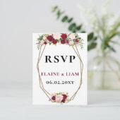 Invitation Carte Postale Burgundy Blush or Floral Monogramme Mariage rsvp (Debout devant)